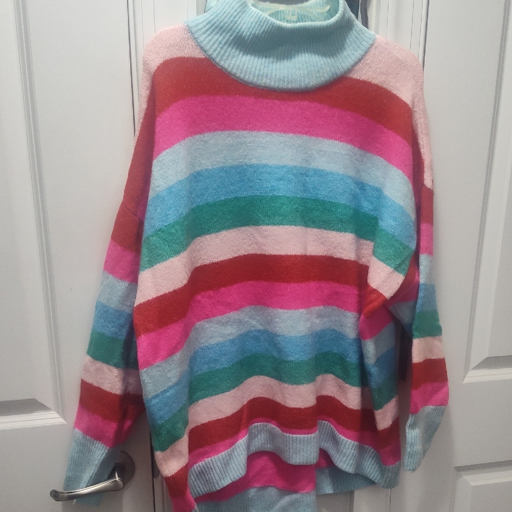 Vibrant Multicolor Striped Turtleneck Sweater
